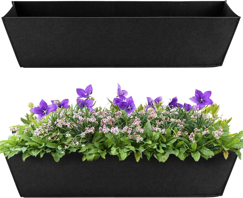 Adnee 2 Pcs 30 Inch Fabric Plant Window Box Liners-Rectangular Non-Woven Planter Basket Liner-Black Felt Flower Hanging Basket for Outdoor Garden Wall Hanging Planter Flower Vegetables - Image 1